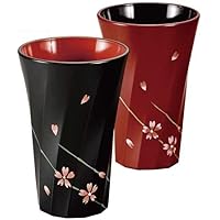 新品未使用　会津漆器　ガラス蒔絵 カトレアグラス (黒内朱・朱)ペアセット Amazon | 会津漆器 千波 フリーカップ ペア (桜 黒内朱・朱内黒